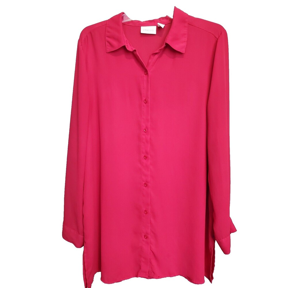 Chico's Red Long Sleeve Button-Up Tunic Size 2 Large